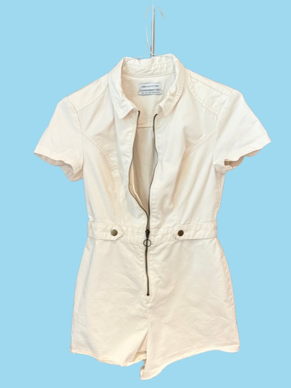 Urban Outfitters Cream Zip Front Romper, Size M